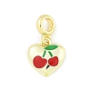 Brass Red Enamel Heart European Dangle Charms KK-Z090-07G-02-1