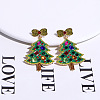 Christmas Trees with Bowknot Alloy Dangle Stud Earrings for Women EJEW-Z078-01A-1