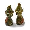 Natural Unakite Carved Healing Cat with Witch Hat Figurines DJEW-D012-07H-2