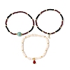 3Pcs Natural Cultured Freshwater Pearl & Black Onyx & Garnet & Amazonite Beads Stretch Bracelets Sets BJEW-JB12365-2