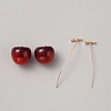 Red Resin Cherry Dangle Stud Earrings LS-EJEW-SZC0003-01G-1
