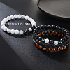 4Pcs Natural Lava Rock & Tiger Eye & Howlite Beaded Stretch Bracelets for Women Men QY3099-4