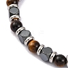 Natural Tiger Eye & Magnetic Synthetic Hematite Round Beaded Bracelet BJEW-P339-02P-03-2