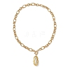 Electroplated Baroque Natural Keshi Pearl Oval Pendant 304 Stainless Steel Figaro Chain Necklaces with OT Clasps for Women NJEW-JN06296-3