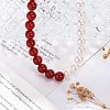 Natural Carnelian(Dyed & Heated) & Shell Pearl Round Beaded Necklaces NJEW-U026-23G-4