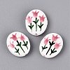 Hand Painted Tulip Flower Oval Porcelain Beads PORC-N012-11B-1