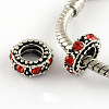 Antique Silver Plated Alloy Rhinestone Donut Large Hole European Beads MPDL-R041-03F-1