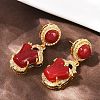 Brass Micro Pave Clear Cubic Zirconia Flat Round with Nuggets Dangle Stud Earrings EJEW-Z131-02G-3