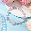 Heart Natural Aquamarine & Rose Quartz & Amethyst Beads Stretch Bracelets for Women BJEW-JB11759-1