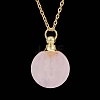 Natural Rose Quartz Flat Round Perfume Bottle Pendant Necklaces PW-WGD45C6-05-1