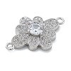 Rack Plating Brass Clear Cubic Zirconia Flower Connector Charms KK-A234-071P-2