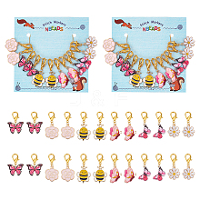 Alloy Enamel Bee & Flower & Butterfly Charm Locking Stitch Markers HJEW-PH01786