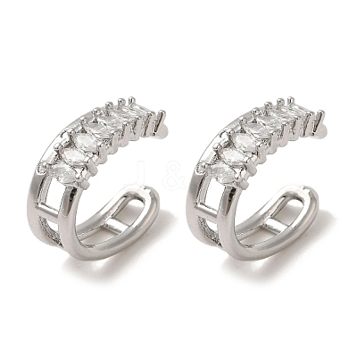 Rack Plating Brass Pave Clear Cubic Zirconia Oval Cuff Earrings for Women EJEW-P280-16P-1