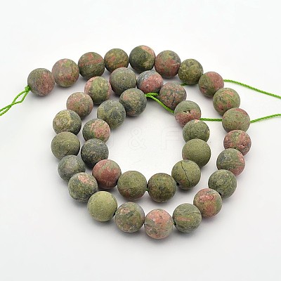Frosted Round Natural Unakite Beads Strands G-E302-107-10mm-1