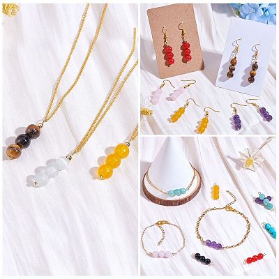 10Pcs Triple Natural Tiger Eye Round Beaded Connector Charms PALLOY-SW00003-06-1
