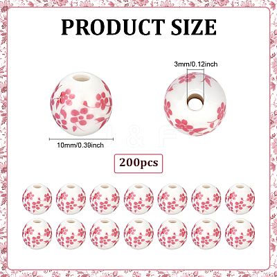 200Pcs Floral Printed Porcelain Beads PORC-ME0001-09-1