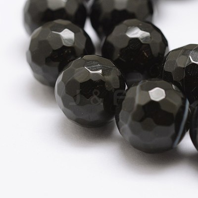 Faceted Natural Black Agate Beads Strands G-F447-6mm-H05-1