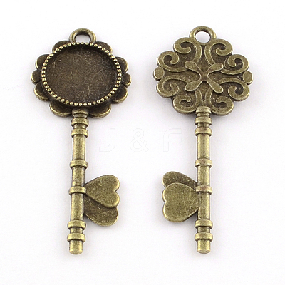 Tibetan Style Alloy Key Big Pendant Cabochon Settings X-TIBEP-S290-01AB-NR-1