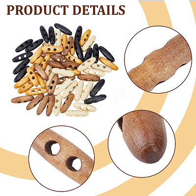 60Pcs 4 Colors 2-Hole Wood Buttons BUTT-GF0004-25A-1