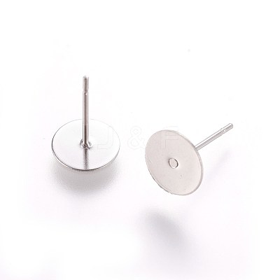 Tarnish Resistant 304 Stainless Steel Flat Round Blank Peg & Post Ear Studs Findings X-STAS-E025-3-1