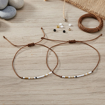 2Pcs Adjustable Glass Seed Bead Bracelets UW8577-1-1