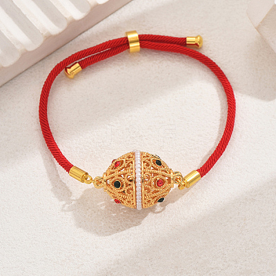 Vintage Ethnic Style Adjustable Round Cord Silder Bracelets with Brass Rhinestone Link for WomenLink for Women PY7261-3-1