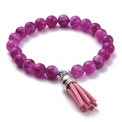 Dyed Natural Chalcedony Round Beads Stretch Bracelets Set for Girl Women BJEW-JB07058-1