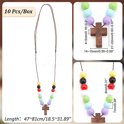 Wood Cross with Acrylic Beaded Pendant Necklaces for Women NJEW-AB00011-1