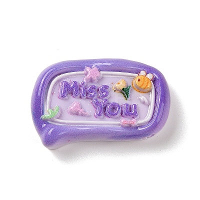 Rectangle Cartoon Word Miss You Opaque Resin Decoden Cabochons LS-RESI-R447-02B-1