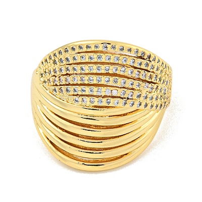 Rack Plating Brass Micro Pave Clear Cubic Zirconia Wide Cuff Rings for Women RJEW-C103-09G-1