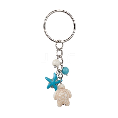 Turtle & Starfish Synthetic Turquoise Pendant Keychains KEYC-JKC00628-02-1