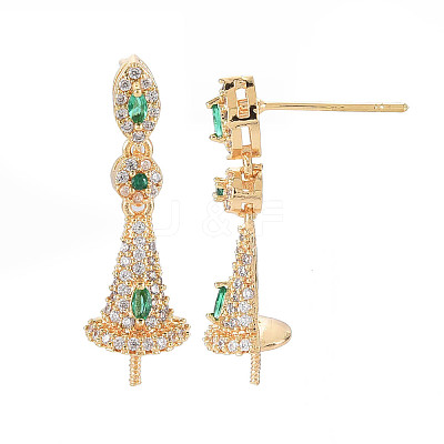 Brass Micro Pave Clear Cubic Zirconia Stud Earring Findings KK-S364-039-1