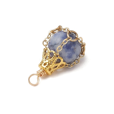 Natural Blue Spot Jasper Pendants PALLOY-JF03396-04-1