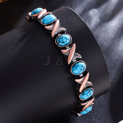 Zinc Alloy & Synthetic Turquoise Link Chain Bracelets FS-WGDAAA9-03-1