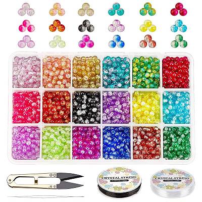 DIY Baking Paint Crackle Glass Beads Stretch Bracelet Making Kits DIY-PH0004-54C-1
