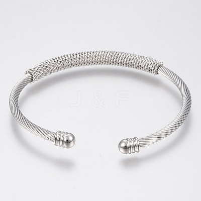 Tarnish Resistant 304 Stainless Steel Cuff Bangles Torque Bangles BJEW-H570-31P-1