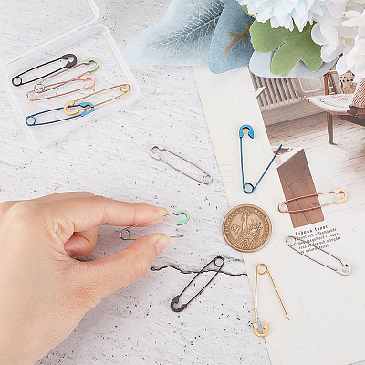 12Pcs 6 Colors 304 Stainless Steel Safety Pin Hoop Earrings for Women AJEW-UN0001-40-1