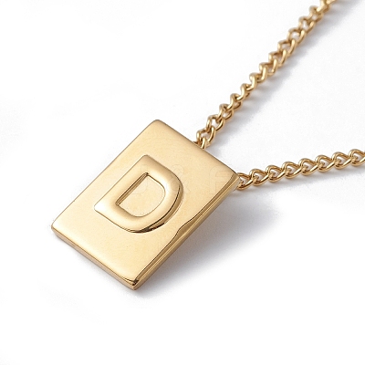 Stainless Steel Initial Letter Rectangle Pendant Necklace for Men Women LS-NJEW-E090-01G-04-1