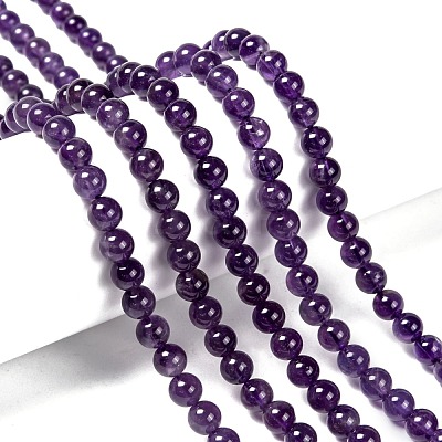 Natural Amethyst Round Bead Strands G-M304-18-6mm-1