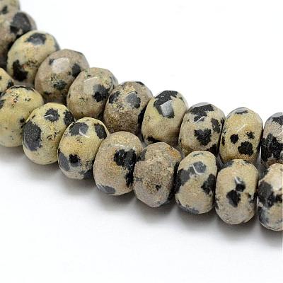 Faceted Natural Dalmatian Jasper Rondelle Beads Strands G-K090-03-1