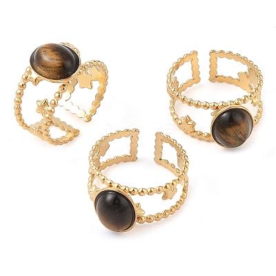 Oval Natural Tiger Eye Finger Rings RJEW-Z057-11G-01-1