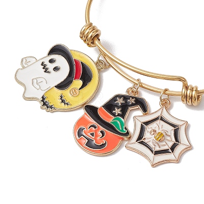 Halloween Theme Adjustable Stainless Steel Bangles BJEW-JB10786-1