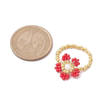 Round Seed Beads with Gemstone Beads Rings RJEW-MZ00015-05-1