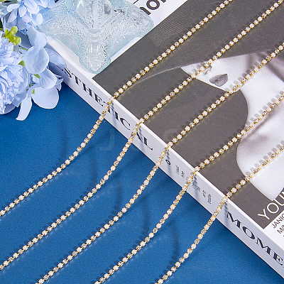 Plastic Pearl & Rhinestone Cup Chains CH-WH0013-01B-G-1