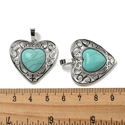 Synthetic Turquoise Peach Love Heart Pendants G-G158-01U-1