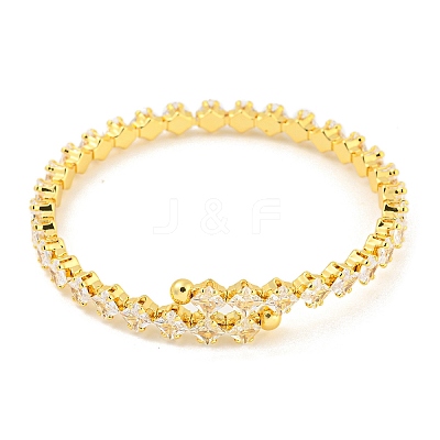 Rack Plating Brass Pave Clear Cubic Zirconia Rhombus Open Cuff Bangles BJEW-B110-02G-1