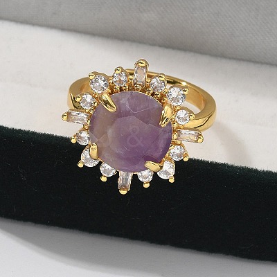 Sunflower Natural Amethyst Finger Rings RJEW-B113-03G-08-1