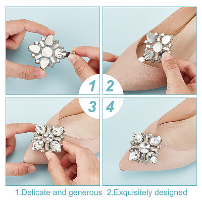2 Pairs 2 Colors Glass Rhinestone Shoe Decorations AJEW-GO0001-88-1