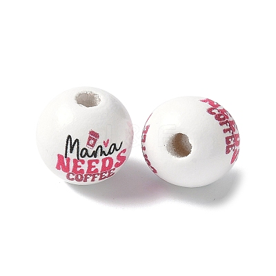 Mother's Day Theme Printed Wood European Beads WOOD-F016-06-1