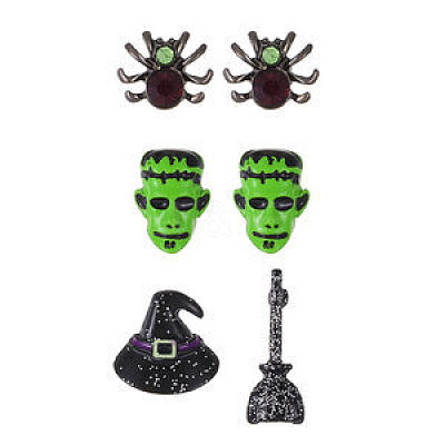 3 Pairs Halloween Alloy Enamel Stud Earrings FS-WG03594-15-1